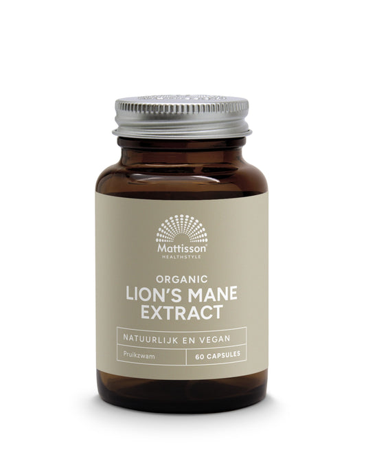 Mattisson Lion's Mane extract capsules, 500mg, bio, 60 capsules, herbal supplement for cognitive support.