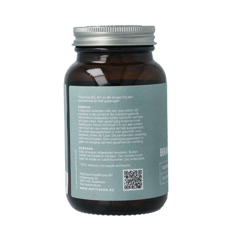 Mattisson Probisson brain complex capsules, dietary supplement with herbal ingredients, shown in a bottle against a white background.