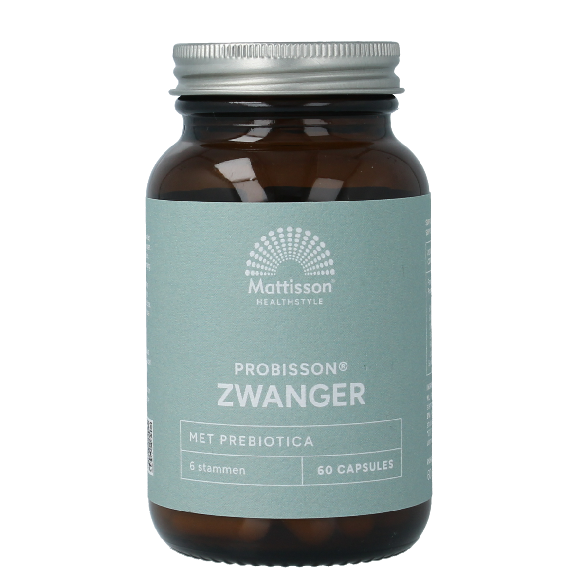 Mattisson Probisson Zwanger 7 Miljard capsules with micro-organismen, showing the product bottle and capsules.