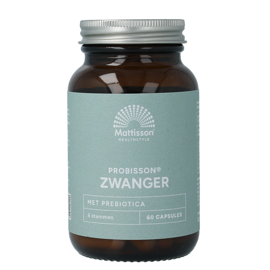 Mattisson Probisson Zwanger 7 Miljard capsules with micro-organismen, showing the product bottle and capsules.