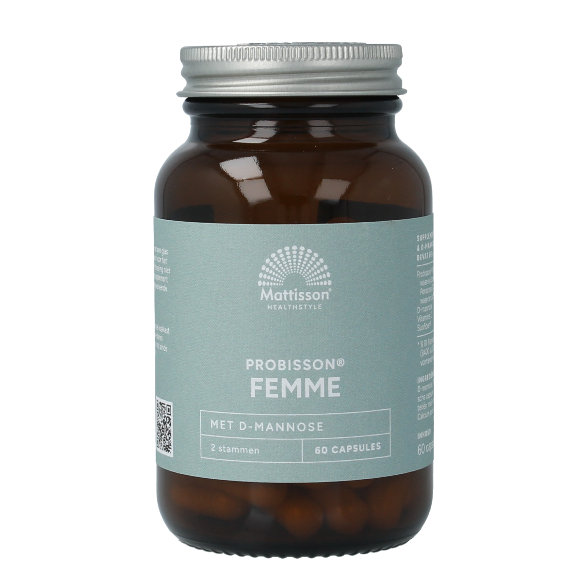 Mattisson Probisson Femme capsules in a bottle, dietary supplement and herbal remedy for women, 60 capsules.