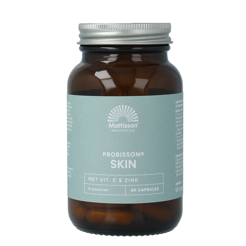 Mattisson Probisson skin supplement box with 60 capsules, featuring natural herbal ingredients for skin health.