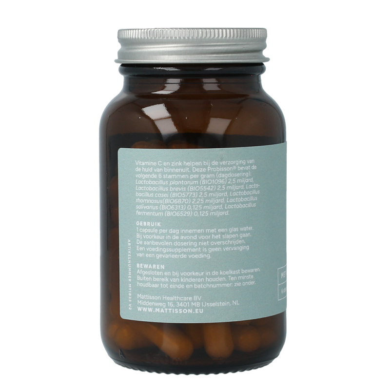 Mattisson Probisson skin supplement capsules in a blister pack, designed for skin health support.
