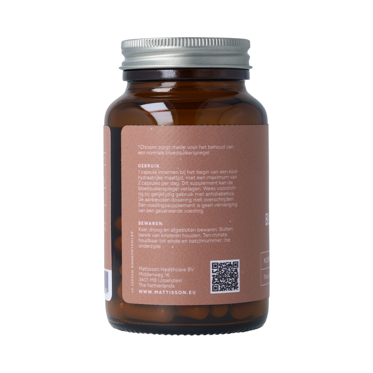 Mattisson Bloedsuiker support capsules, dietary supplement with 60 capsules for blood sugar management.