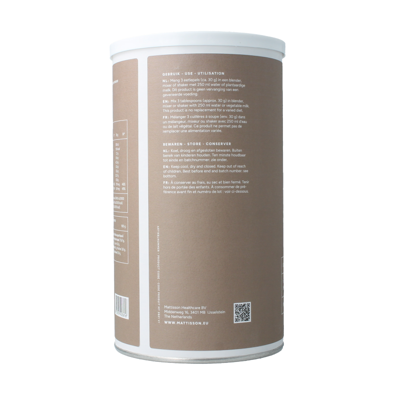 Close-up of Mattisson Fava Beans Protein packaging, a 400g amino acids supplement with natural fava bean ingredients.