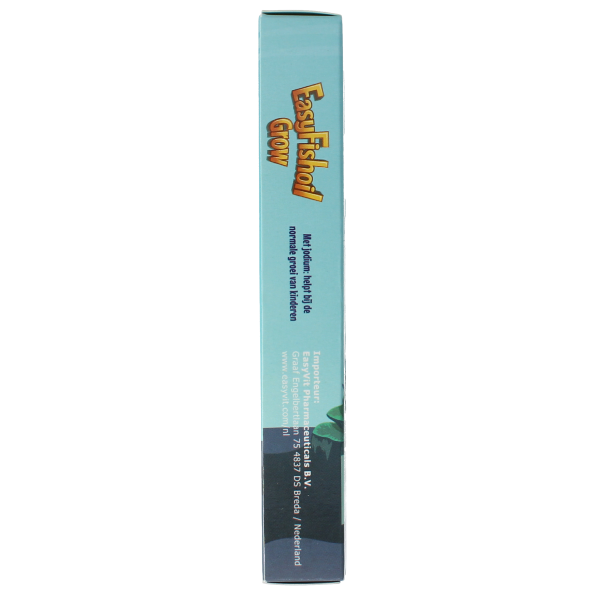 EasyVit Easyfishoil Grow Vetzuren gummies in a clear bottle with colorful gummies inside, promoting healthy growth and omega-3s.
