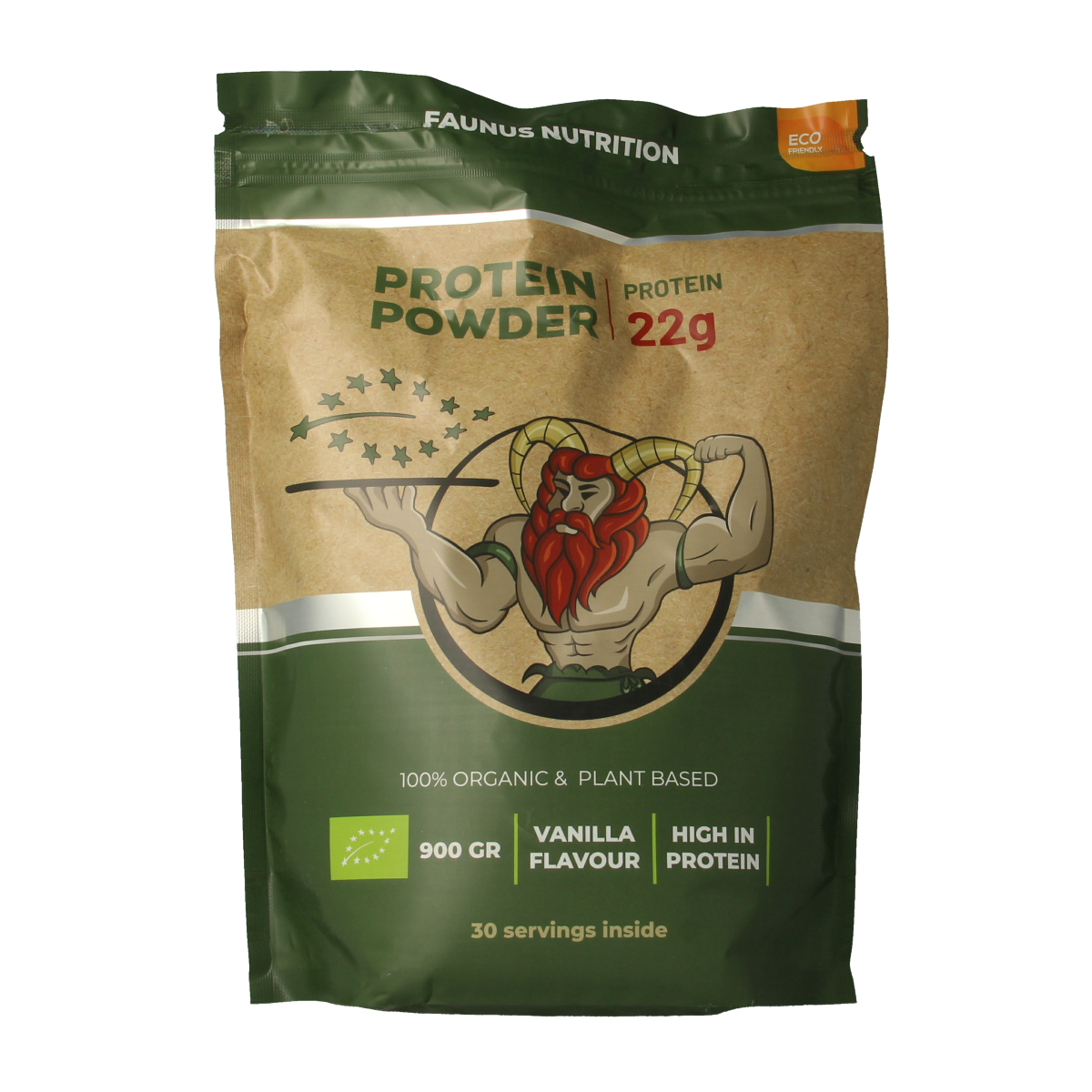 Fermented vanilla flavored amino acids supplement by Faunus Nutrition in a 900g container.