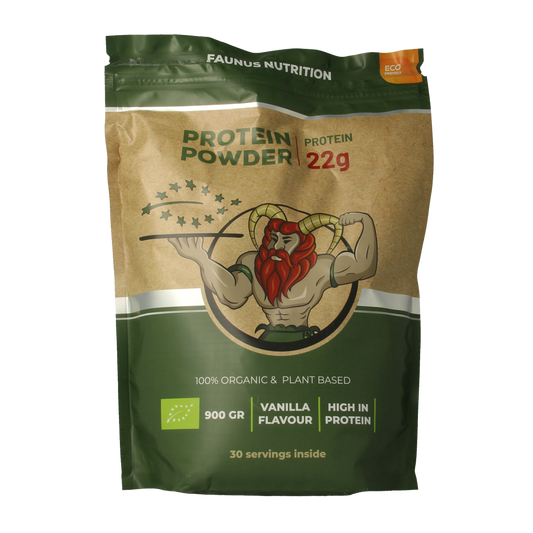 Fermented vanilla flavored amino acids supplement by Faunus Nutrition in a 900g container.