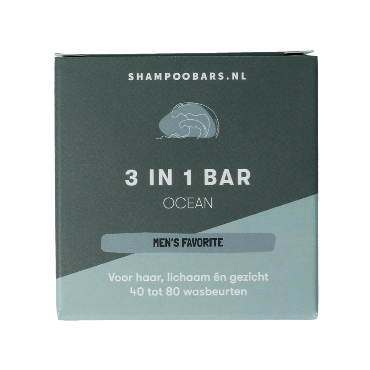 Shampoobars 3-in-1 Ocean body cleansing bar, 60g, natural soap bar for hair, body, and face in eco-friendly packaging.