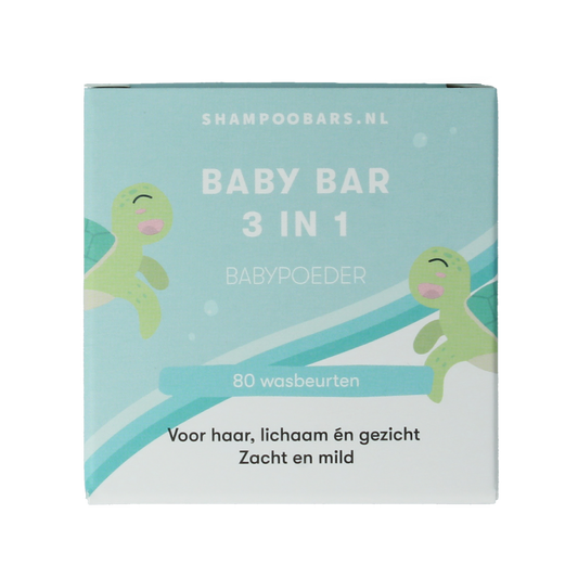 Shampoobars 3-in-1 baby bar with babypoeder, 60g, natural body care product for gentle cleansing of babies.
