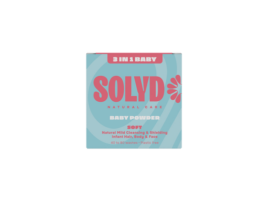 Solyd 3-in-1 Bar Baby body care product, 60g, with packaging showing the Solyd brand and product information.