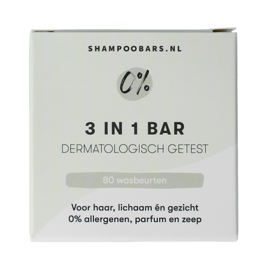 Shampoobars 0% 3-in-1 neutraal body care bar, 60g, natural shampoo, conditioner, and body wash in a compact bar form