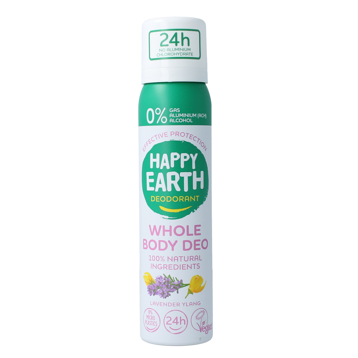 Happy Earth lavender ylang deodorant bodyspray in 100ml bottle, natural deodorant with floral scent, fresh and soothing fragrance.