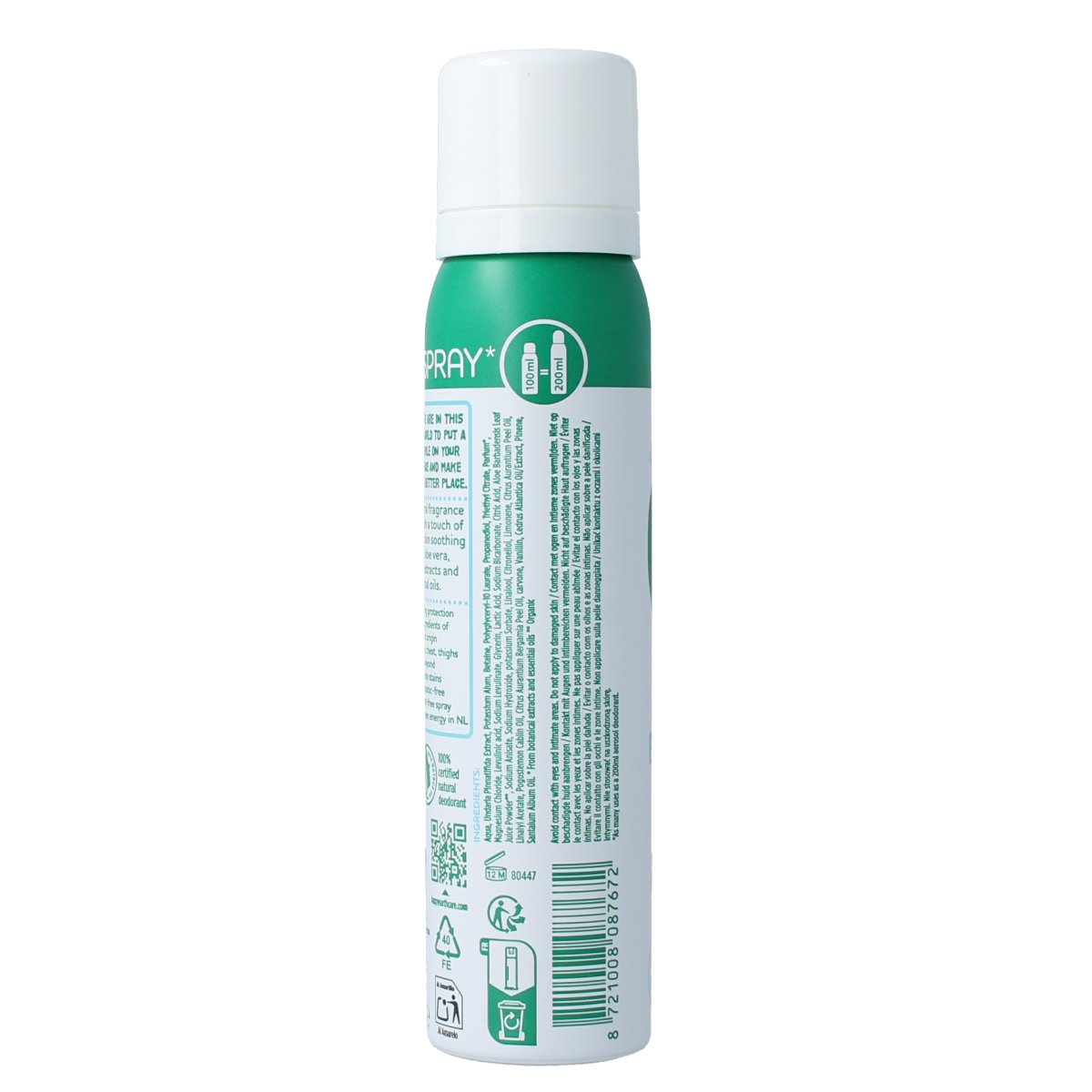 Happy Earth cedar lime deodorant bodyspray bottle, 100ml, with a natural label and spray cap visible.