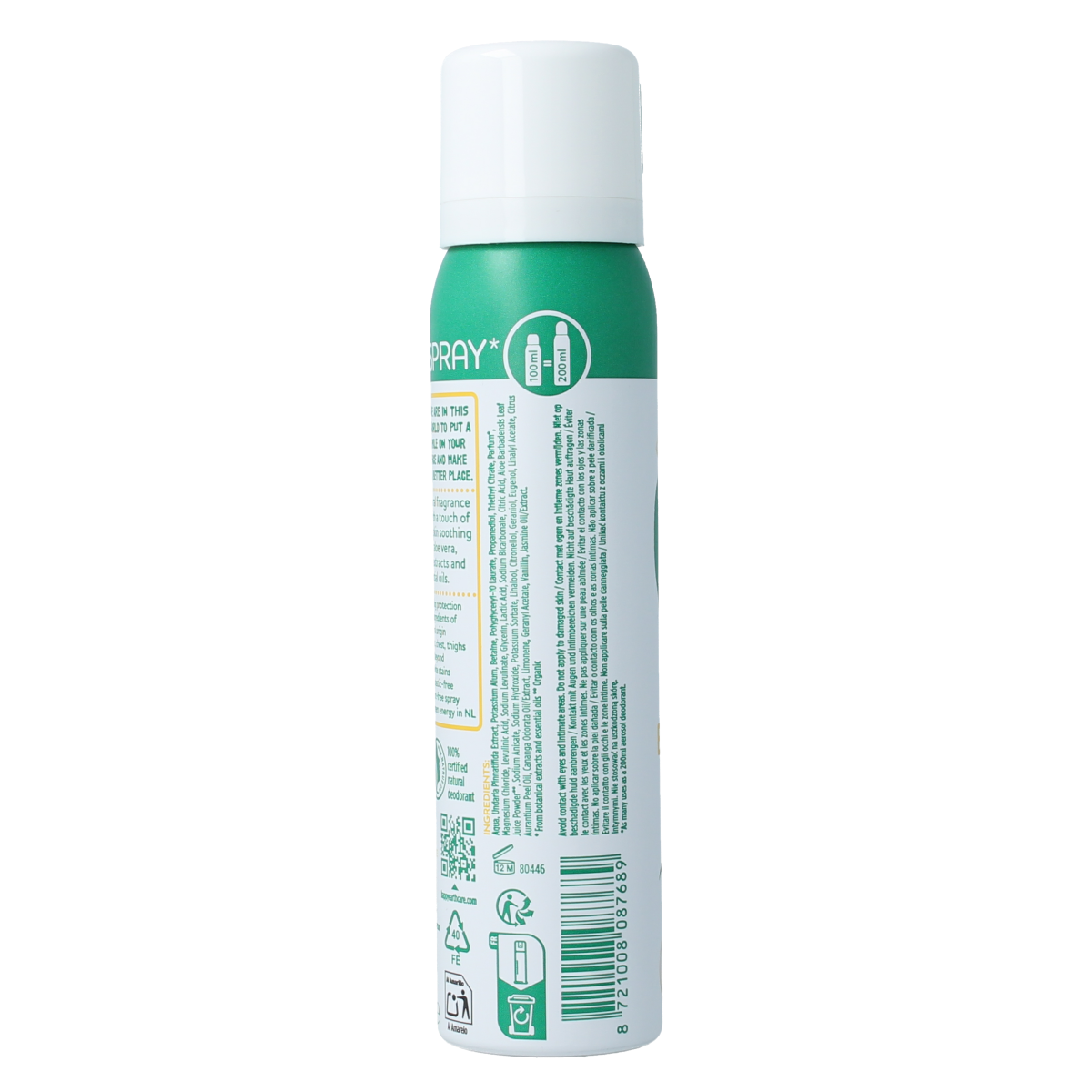 Happy Earth jasmine wood deodorant bodyspray bottle, 100ml, with floral and wood fragrance design visible in the image.