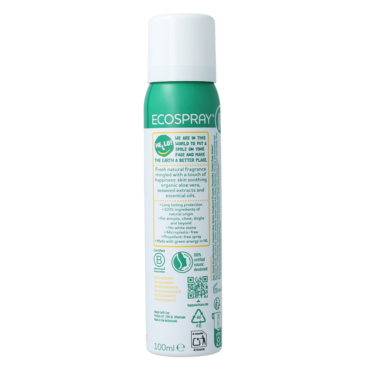 Happy Earth jasmine wood deodorant bodyspray in 100ml spray bottle, featuring natural fragrance and eco-friendly design.