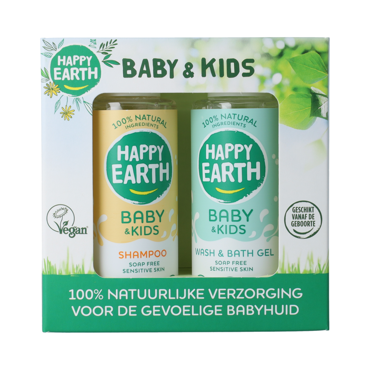 Happy Earth Baby & Kids Starter Pack 200ml with baby skincare products, featuring gentle lotions and cleansers for infants and toddlers.