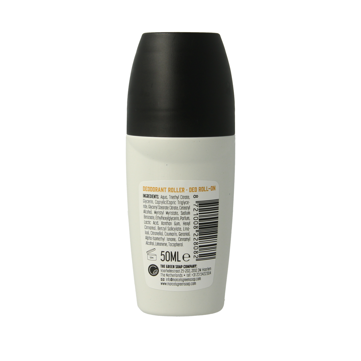 Marcel's Green Soap vanilla cherry blossom deodorant deoroller in 50ml bottle, floral scent with cherry blossom and vanilla notes