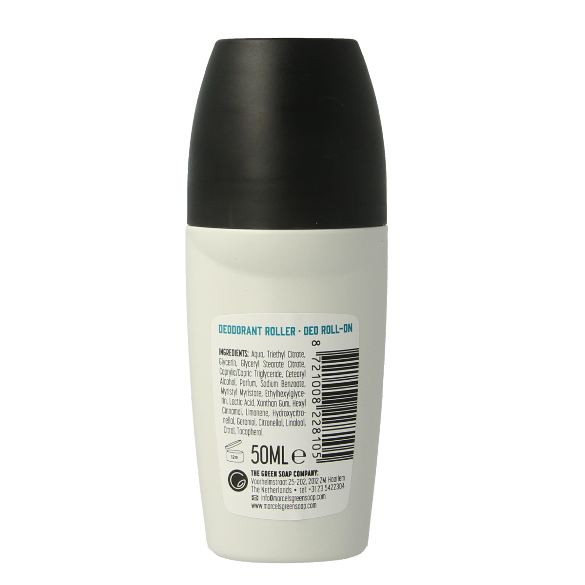 Marcel's Green Soap Deoroller mimosa black currant in 50ml bottle, natural deodorant with floral and fruity scent.