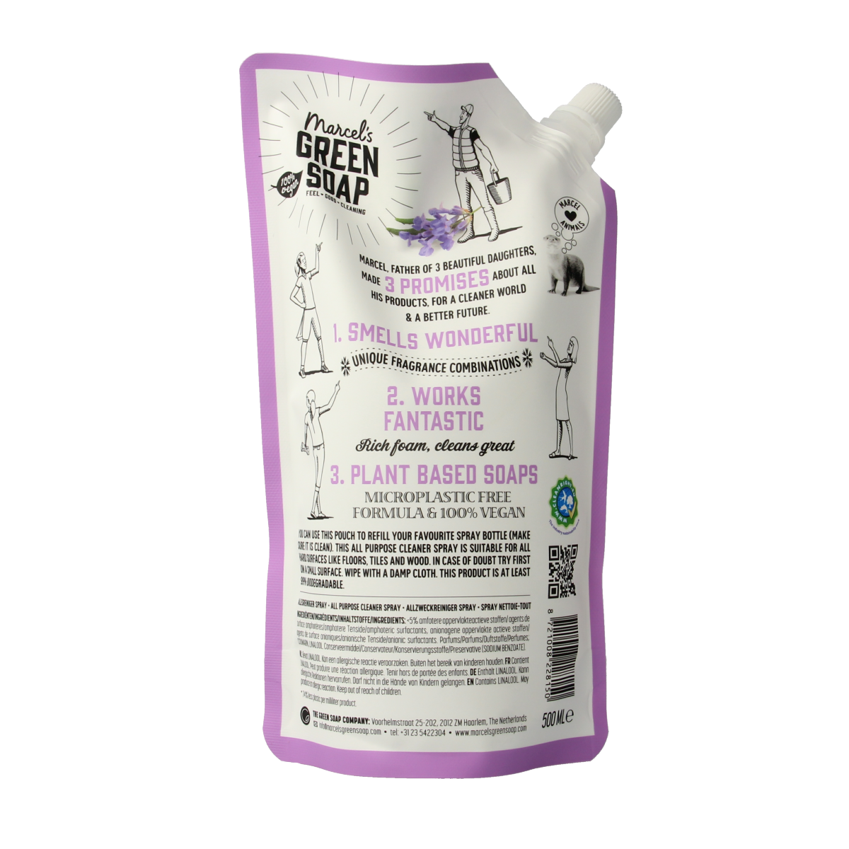 Marcel's Green Soap allesreiniger lavendel en rozemarijn navulling, 500ml, schoonmaakartikel met lavendel en rozemarijn geur.