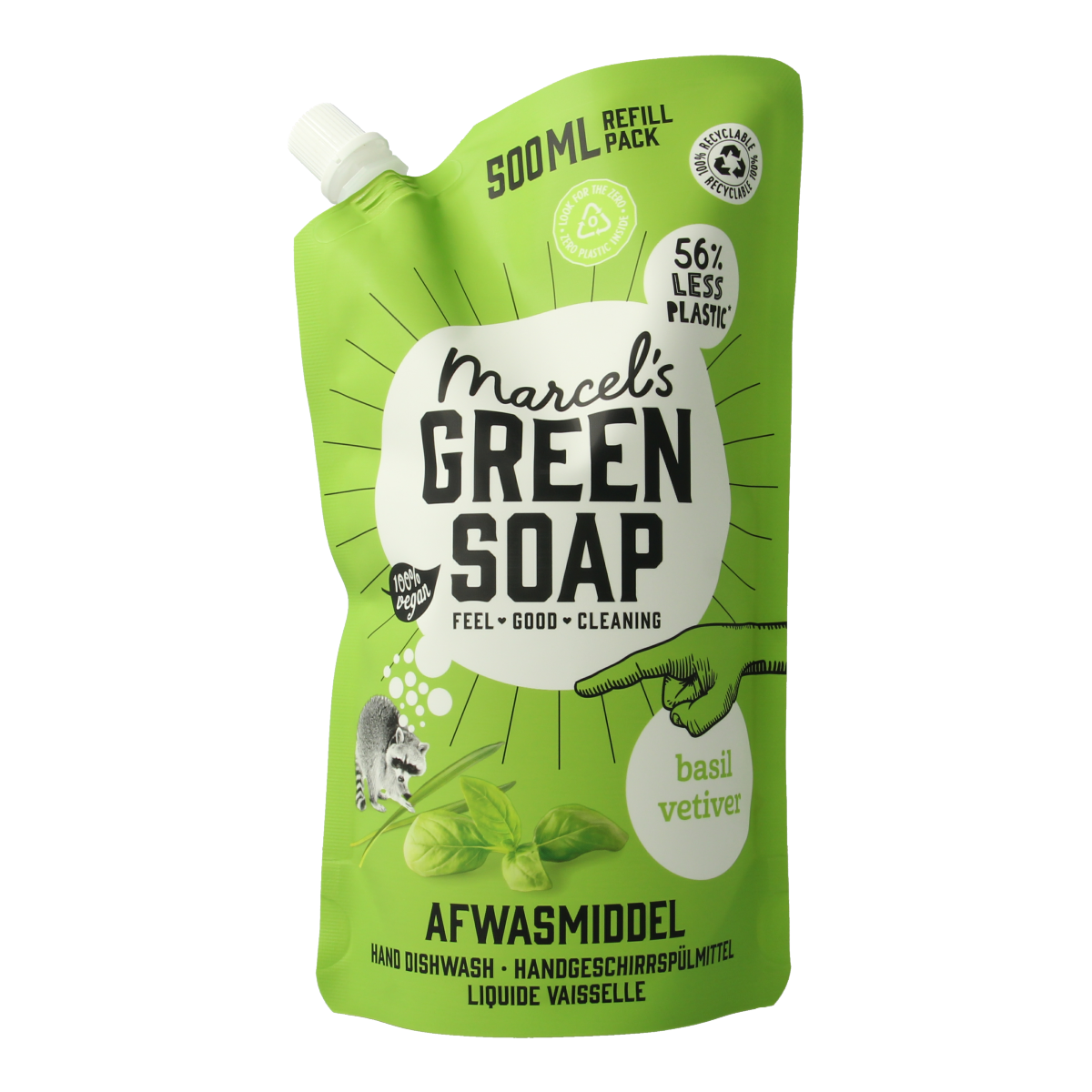 Marcel's Green Soap basilicum and vertivert grass dish soap refill, 500ml, eco-friendly Afwasmiddelen with natural ingredients.