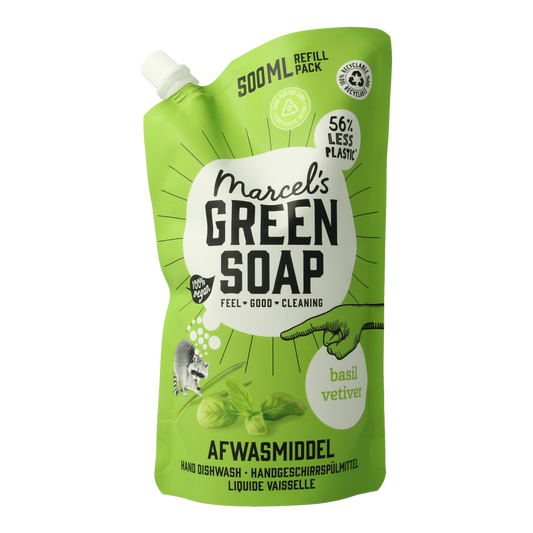 Marcel's Green Soap basilicum and vertivert grass dish soap refill, 500ml, eco-friendly Afwasmiddelen with natural ingredients.