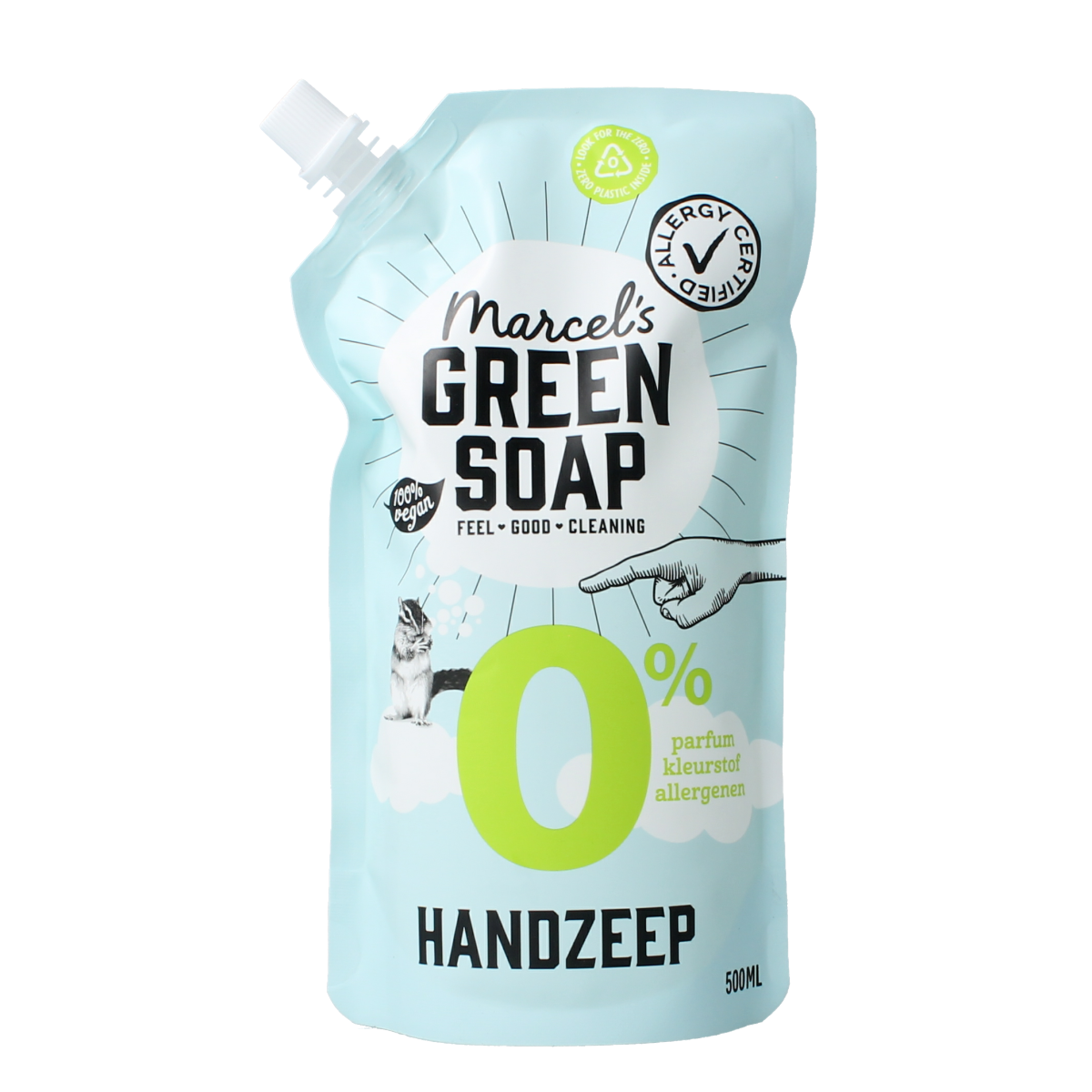 Marcel's Green Soap handzeep refill 500ml bottle with green and white label, natural soap for hand washing.