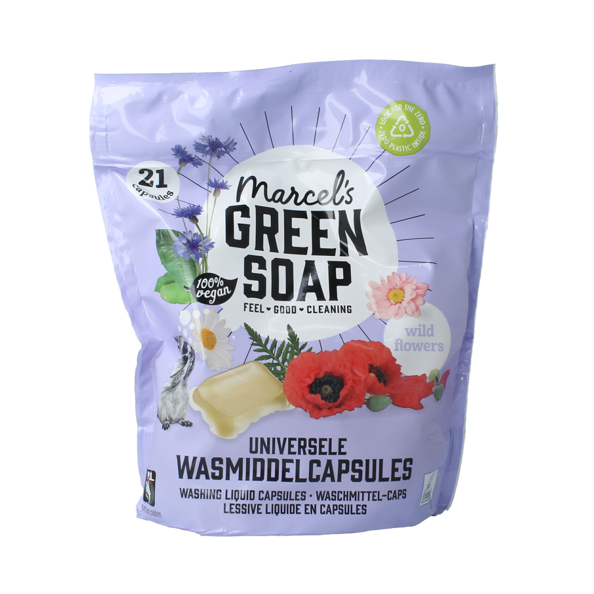 Marcel's Green Soap Wascapsules wilde bloemen, 21 capsules for eco-friendly laundry, natural floral scent, reusable capsule packaging