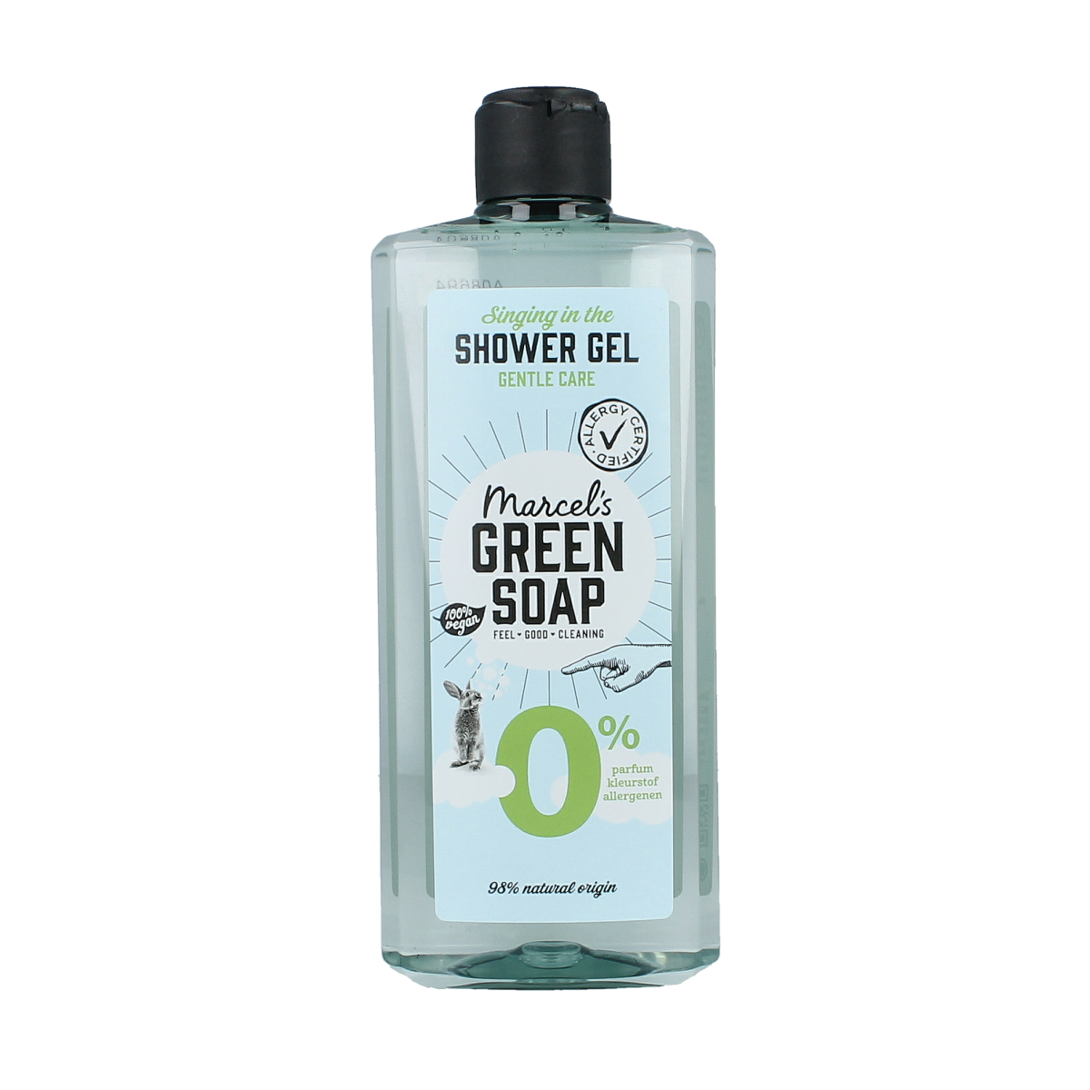 Marcel's Green Soap shower gel 0% in a 300ml bottle, natural and refreshing bad en douche product with green branding.