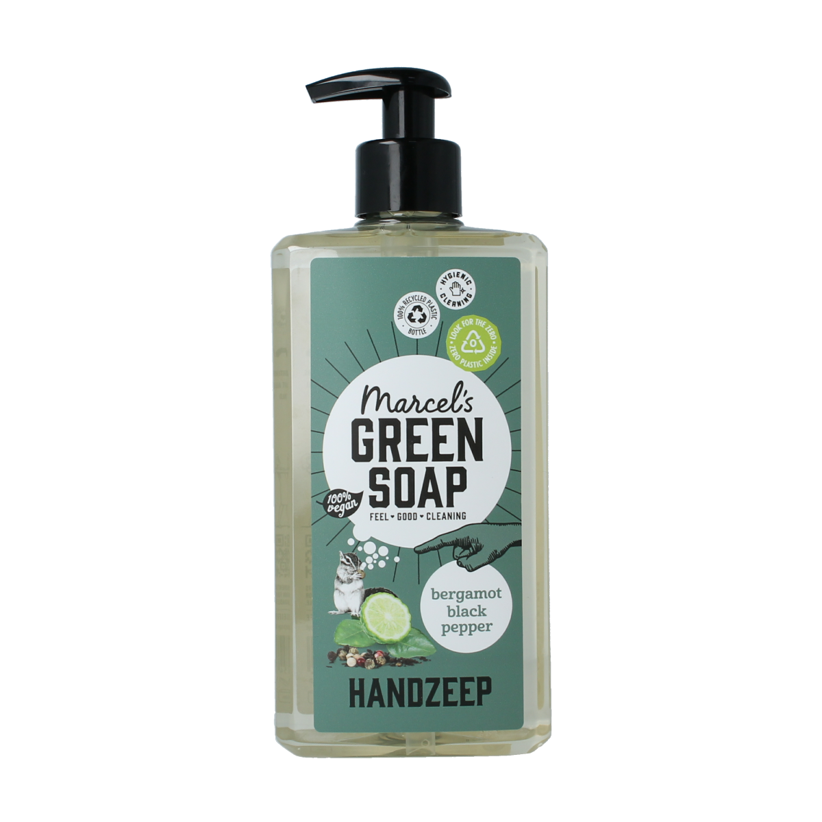 Marcel's Green Soap hand soap with bergamot and black pepper in a 500ml bottle for hand care.