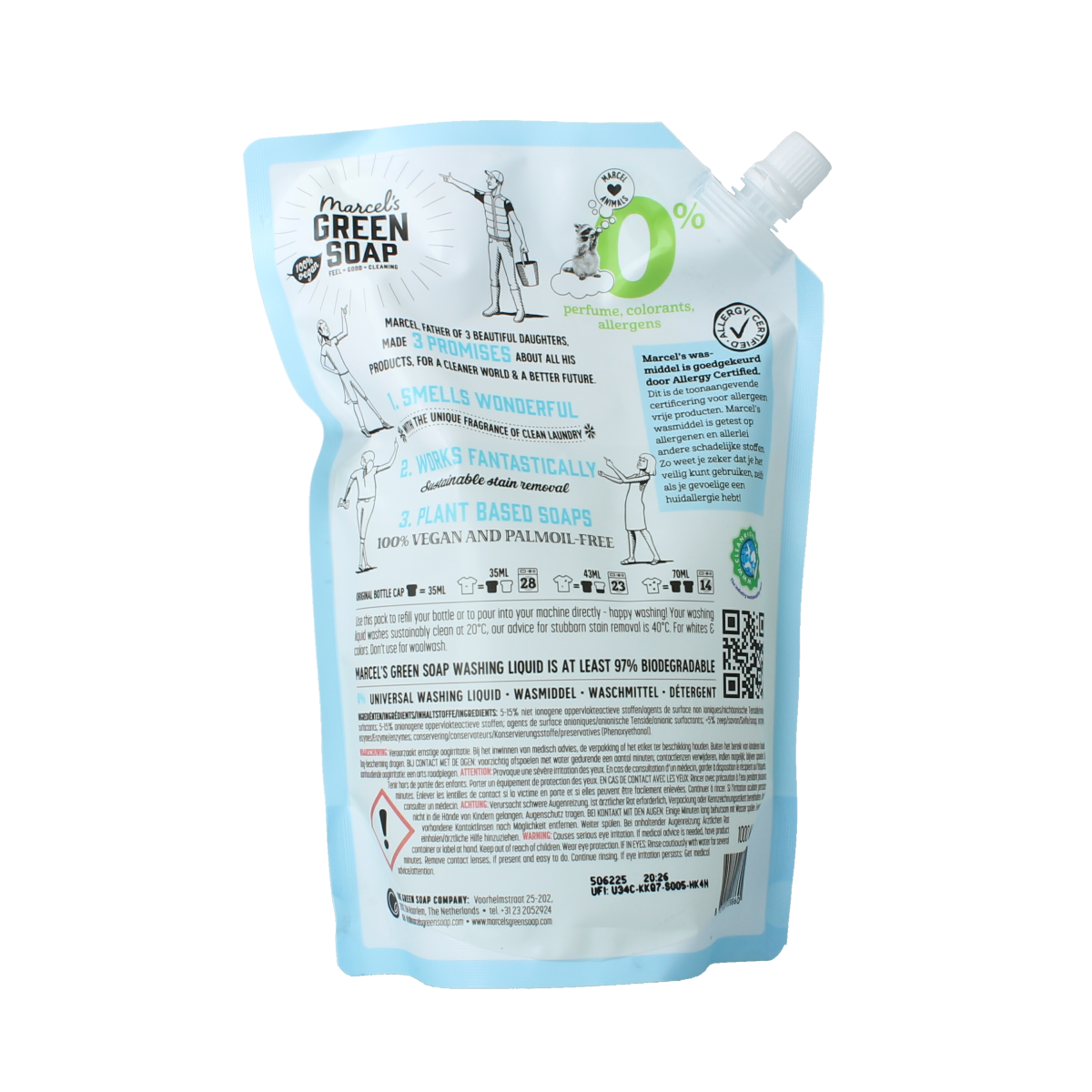 Marcel's Green Soap universeel wasmiddel refill bottle, 1 liter, eco-friendly all-purpose laundry detergent with 0% additives
