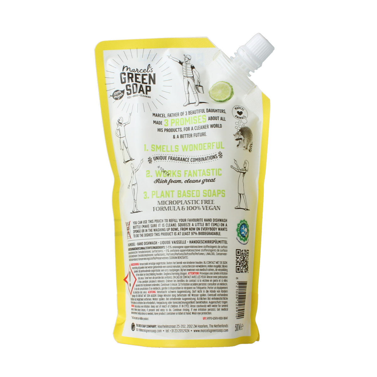 Marcel's Green Soap lemon and bergamot dish soap refill in a 500ml bottle, natural and eco-friendly cleaning product.