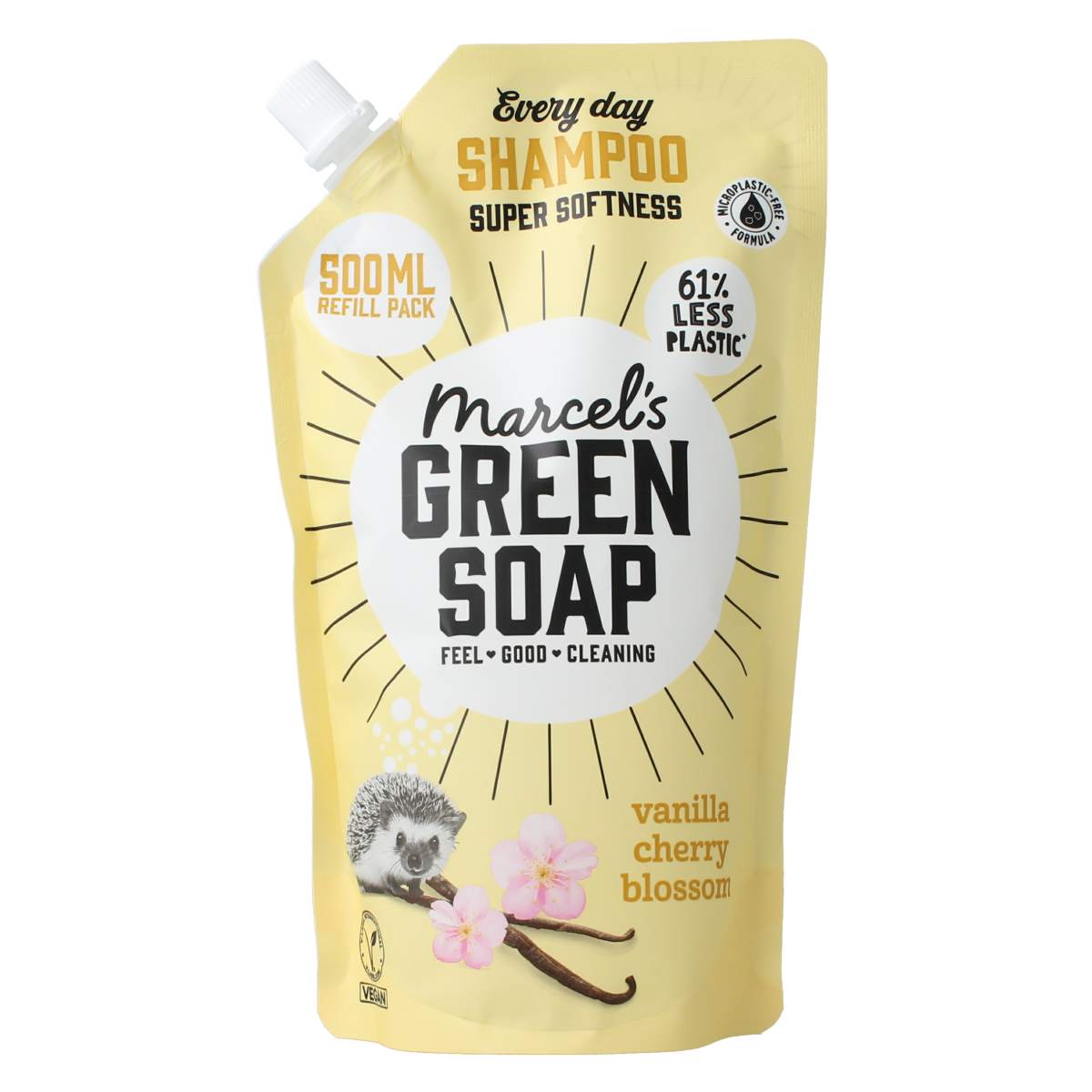 Marcel's Green Soap vanilla and cherry blossom shampoo refill bottle, 500ml, for hair care and nourishing hair treatment.