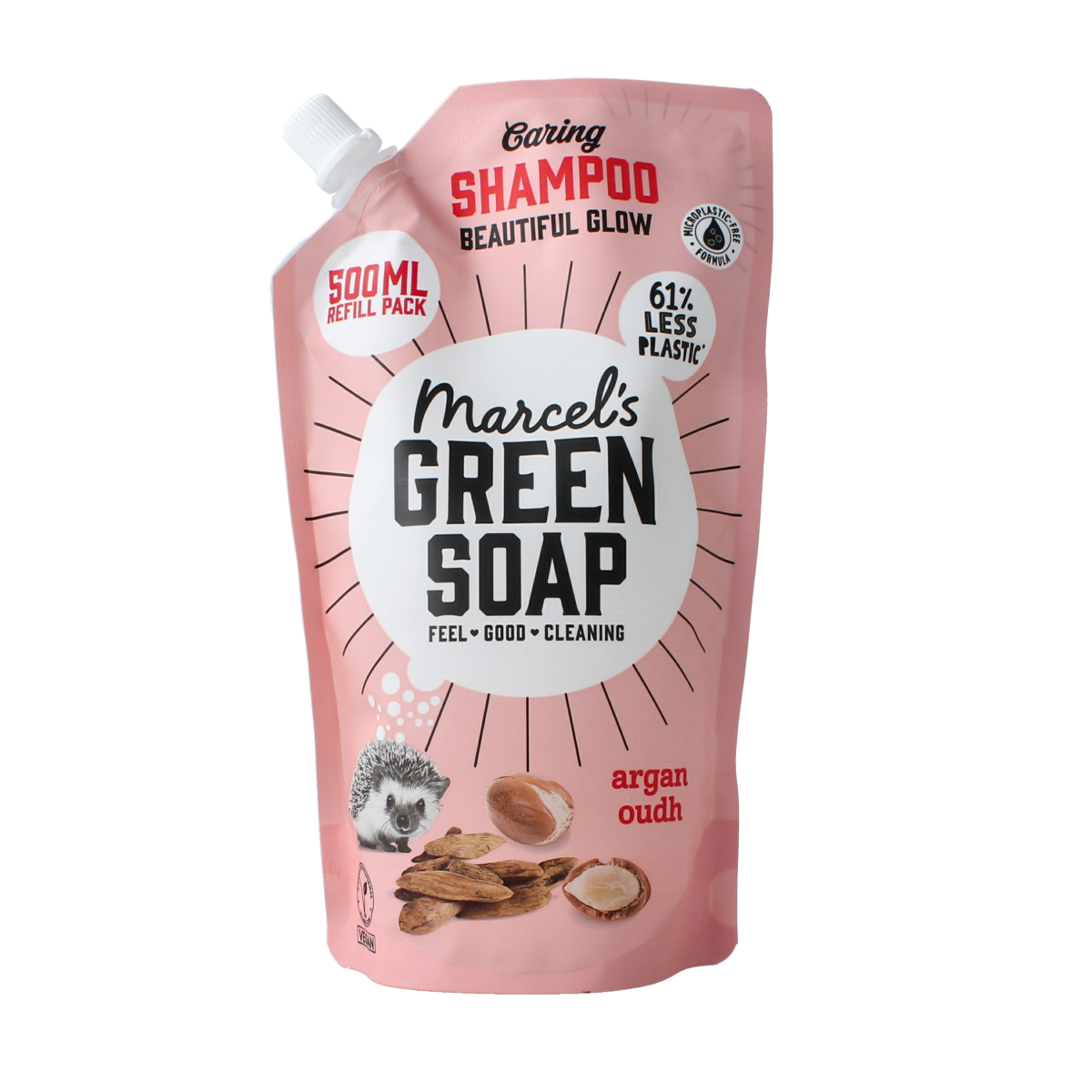 Marcel's Green Soap argan and oudh shampoo refill bottle, 500ml, for hair care with natural ingredients.
