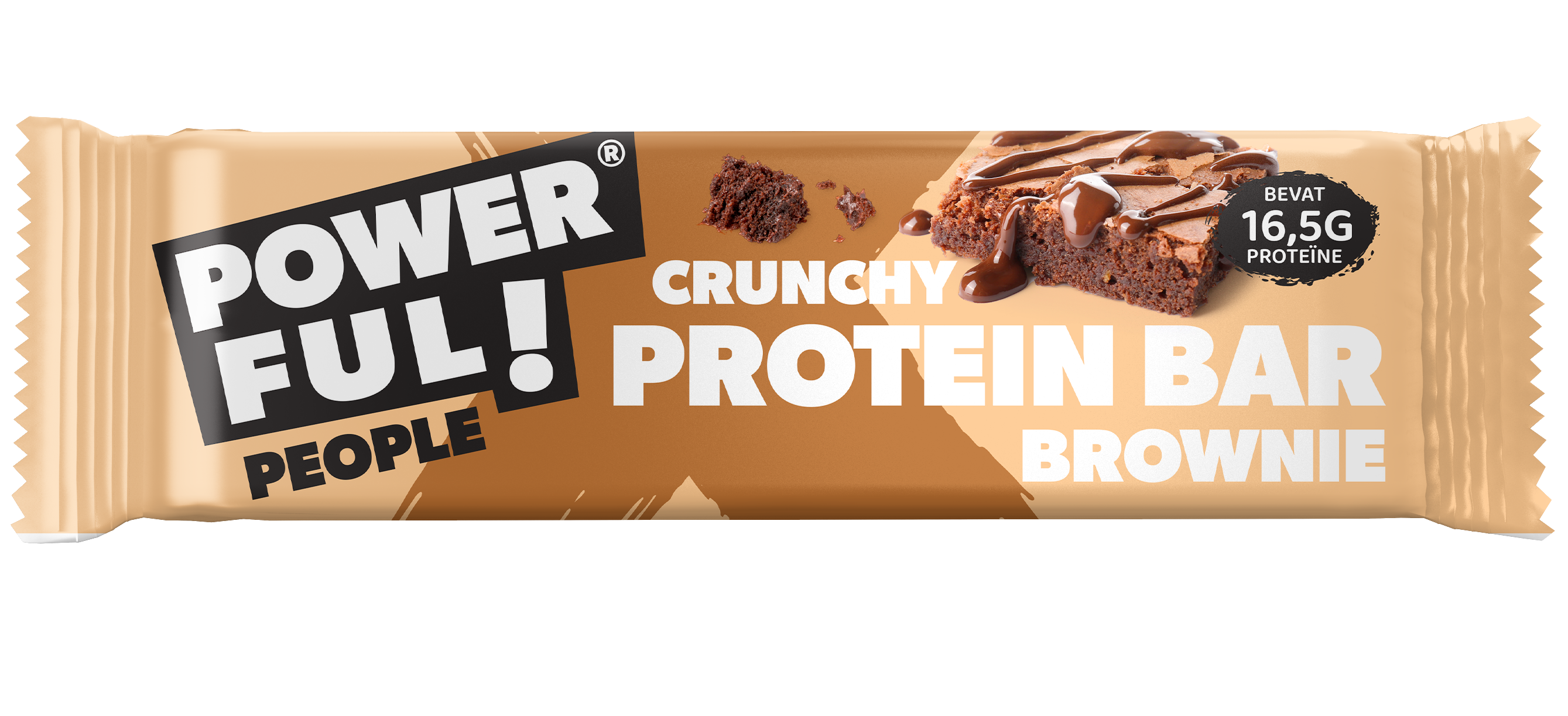 Powerful People protein bar brownie in 55 grams, showing a chocolate-flavored sport nutrition bar with branding and packaging.