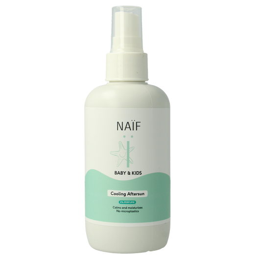 Naif Zon baby and kids aftersun lotion in a 175ml bottle, fragrance-free, with a white pump dispenser and blue accents.