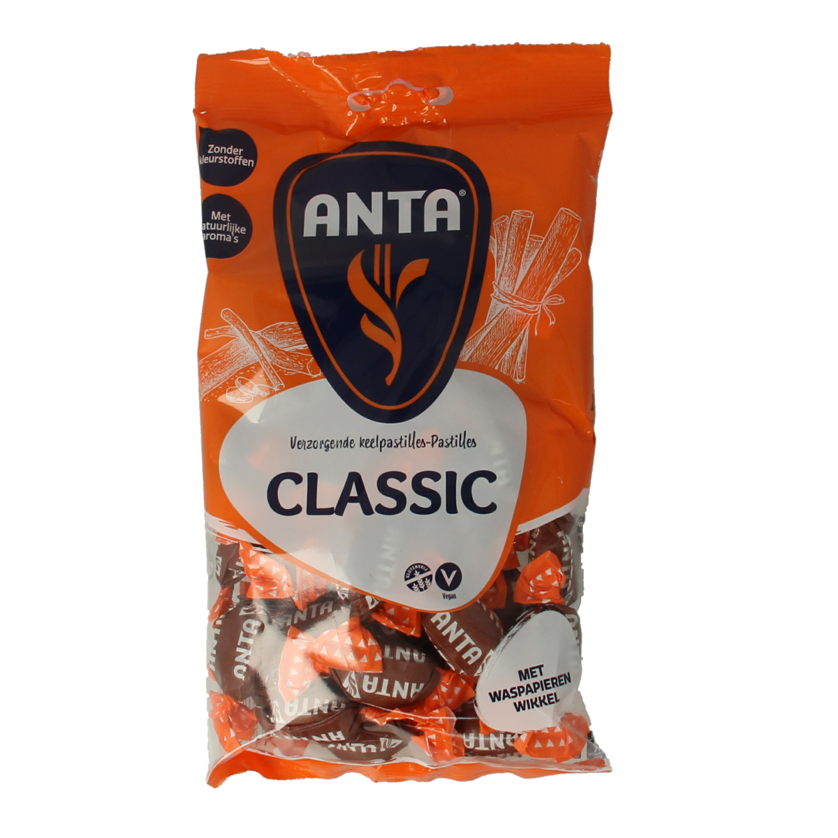 Anta Classic menthol snoepgoed in 165g package, showing colorful menthol candies with a clear Anta branding label.
