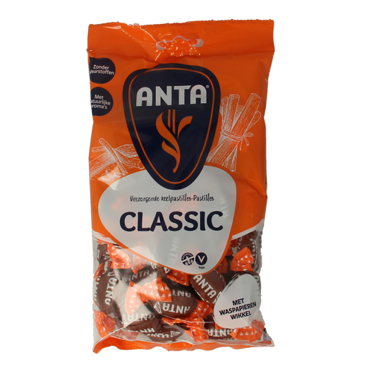 Anta Classic menthol snoepgoed in 165g package, showing colorful menthol candies with a clear Anta branding label.