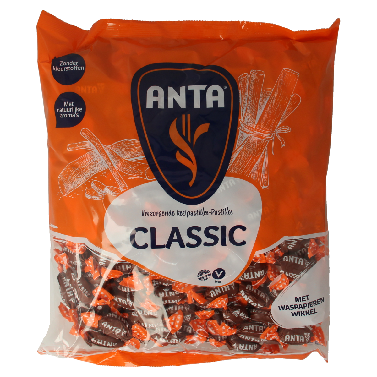 Anta Classic menthol candies in a 1000g bag, featuring individually wrapped mint-flavored sweets from the Anta snoepgoed collection.