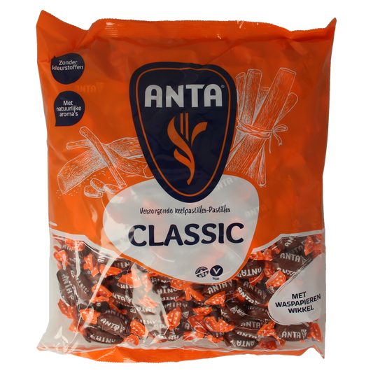 Anta Classic menthol candies in a 1000g bag, featuring individually wrapped mint-flavored sweets from the Anta snoepgoed collection.