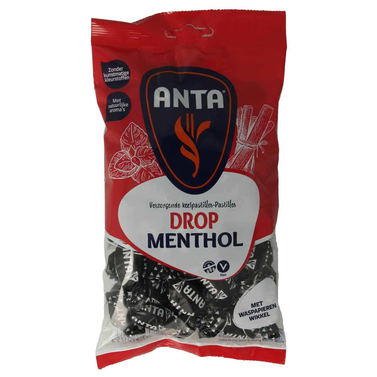 Anta Dropmint menthol snoepgoed in 165g package, featuring mint-flavored candies with a refreshing taste and colorful packaging.