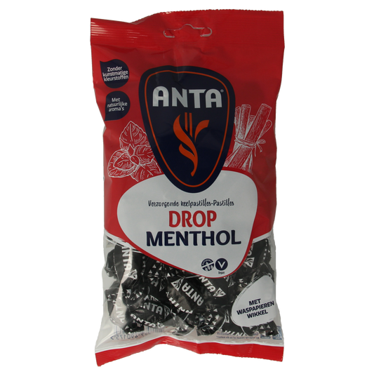 Anta Dropmint menthol snoepgoed in 165g package, featuring mint-flavored candies with a refreshing taste and colorful packaging.