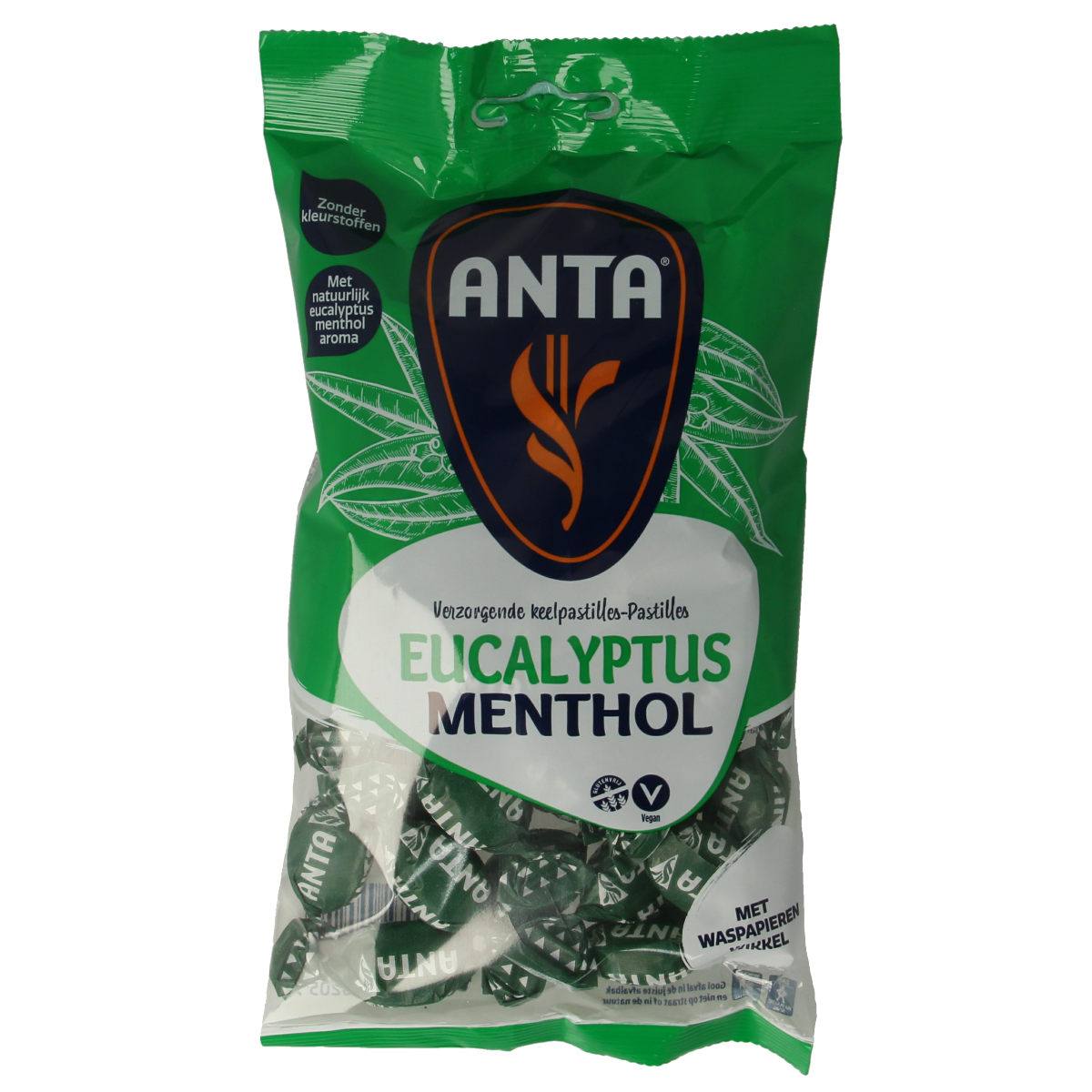 Anta Eucalyptus menthol snoepgoed in 165g package, featuring eucalyptus and menthol candies from the Anta brand.
