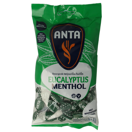 Anta Eucalyptus menthol snoepgoed in 165g package, featuring eucalyptus and menthol candies from the Anta brand.
