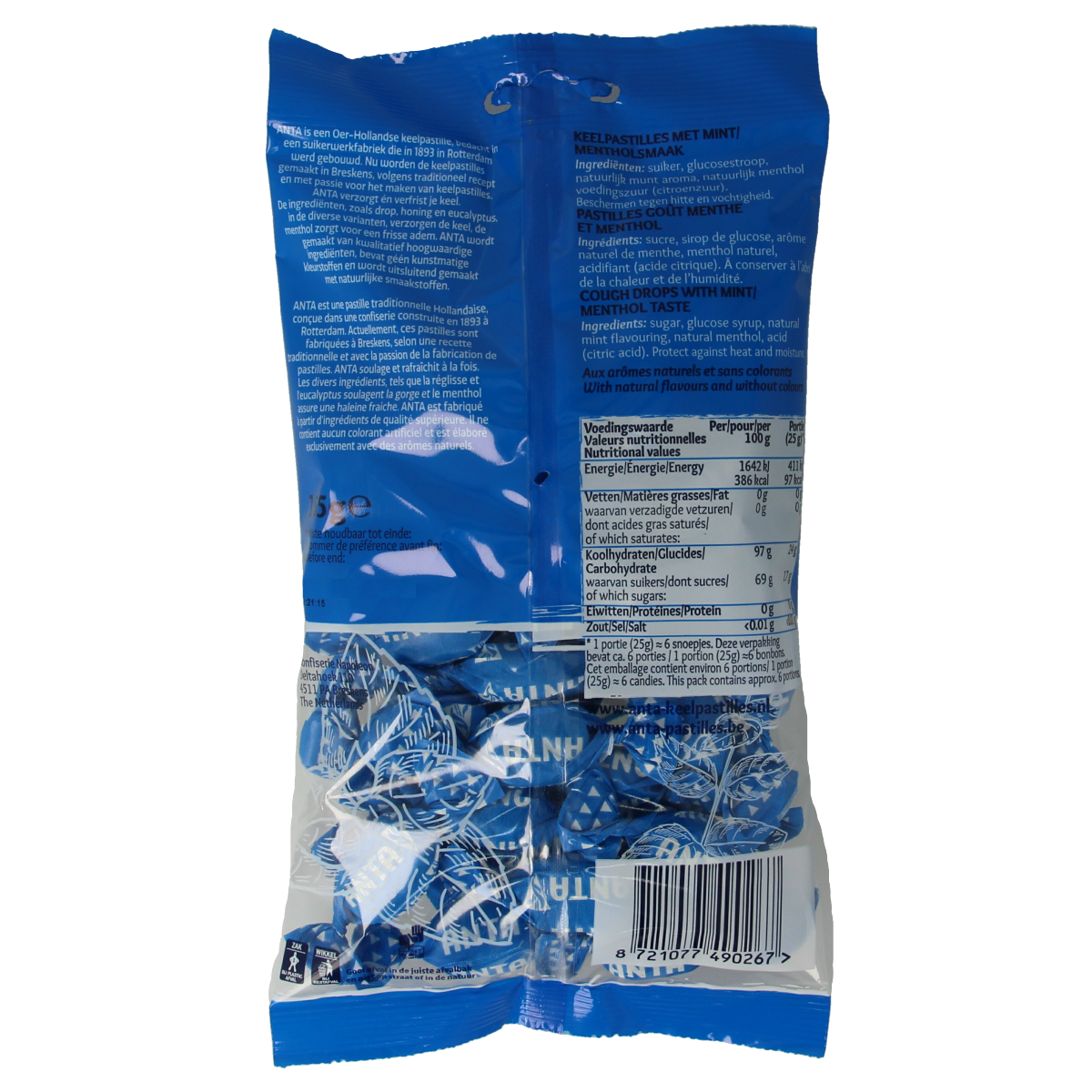 Anta Mint menthol candies in 165g package, showing colorful peppermint sweets from the Anta snoepgoed brand.