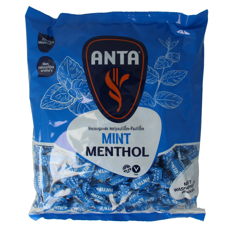 Anta Mint menthol snoepgoed in a 1000 gram package with mint-flavored candies and cool, refreshing appearance.