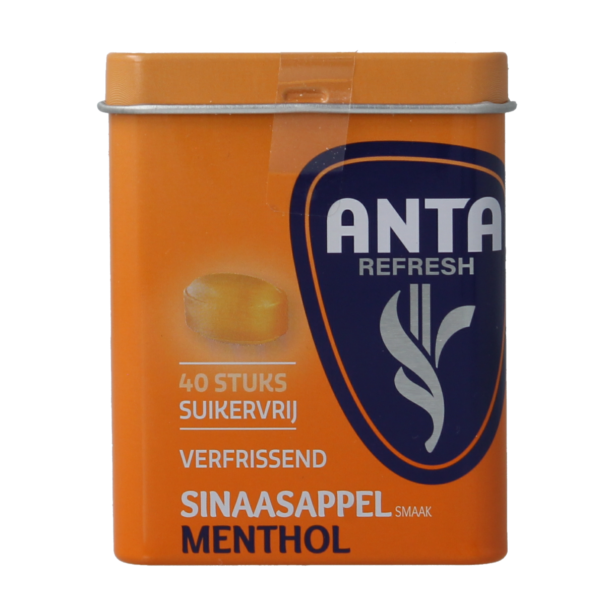 Anta Refresh orange flavored candy piece, 72 grams, colorful and chewy snoepgoed with bright orange coating and vibrant interior.