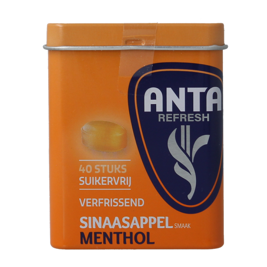 Anta Refresh orange flavored candy piece, 72 grams, colorful and chewy snoepgoed with bright orange coating and vibrant interior.