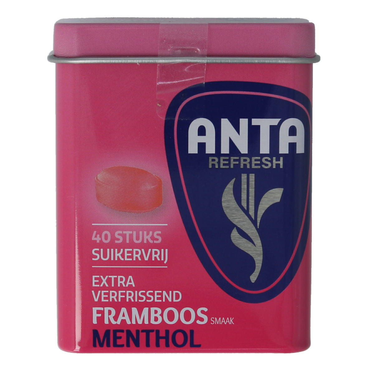 Anta Refresh Framboos snoepgoed in 72g pack, raspberry-flavored candies with vibrant red color and glossy finish.