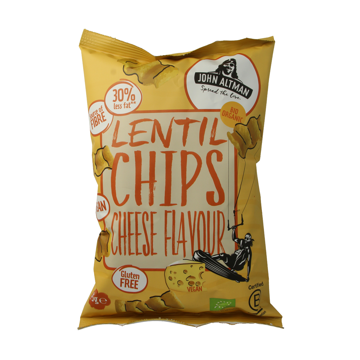 John Altman vegan cheese flavored Linzen chips with salt in 75g bag, crispy and crunchy snack with bio ingredients